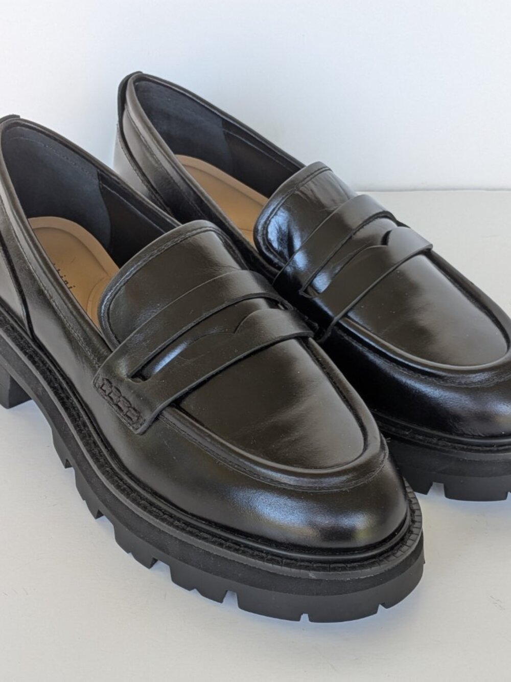 Gianni Bini Chunky Black Leather Loafer Shoes - Womens Size 7.5 M - Picture 3 of 5